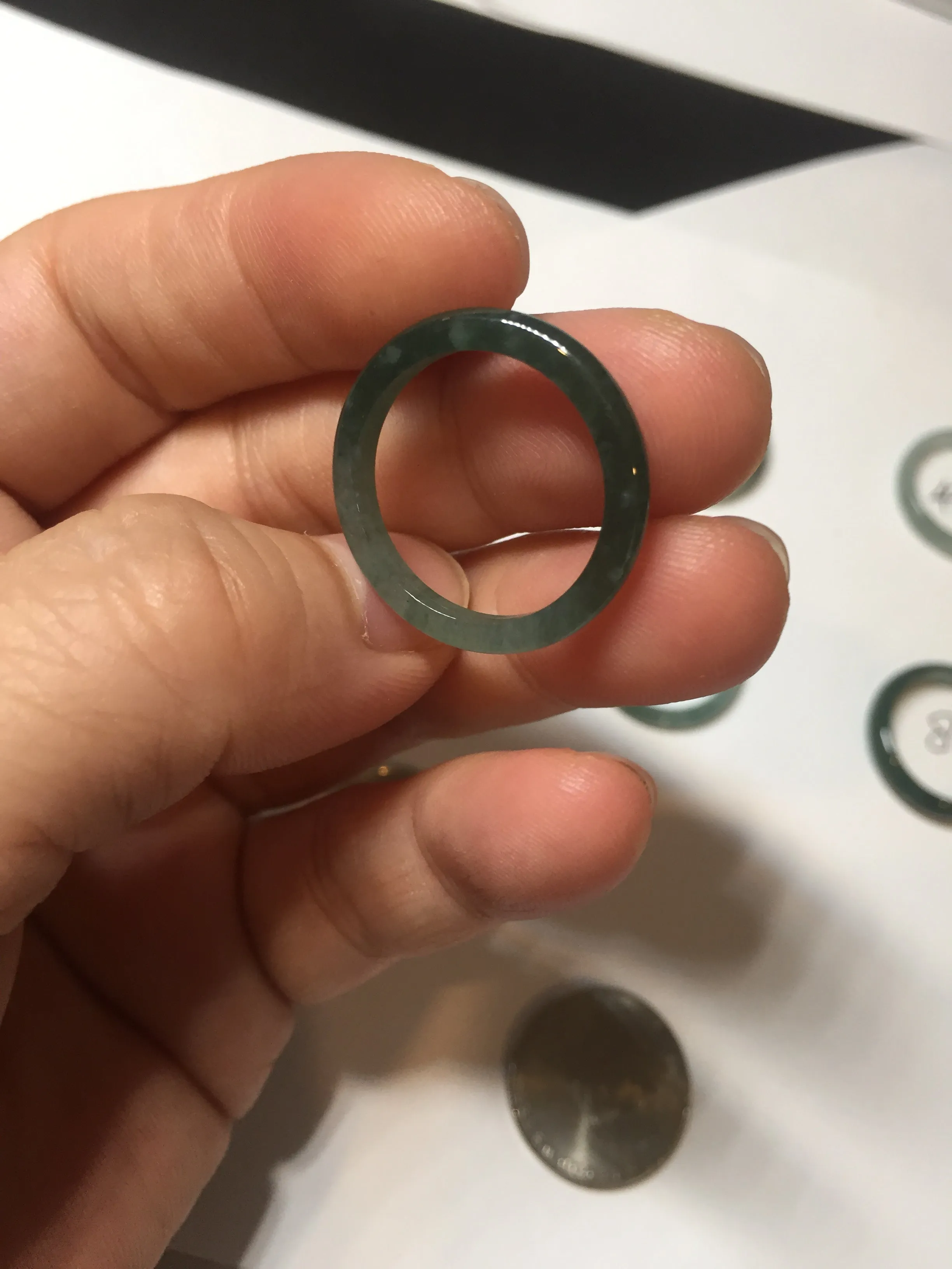 17.7mm 7 1/2 100% natural type A icy watery green/blue icy watery Guatemala jadeite jade band ring group  BP77