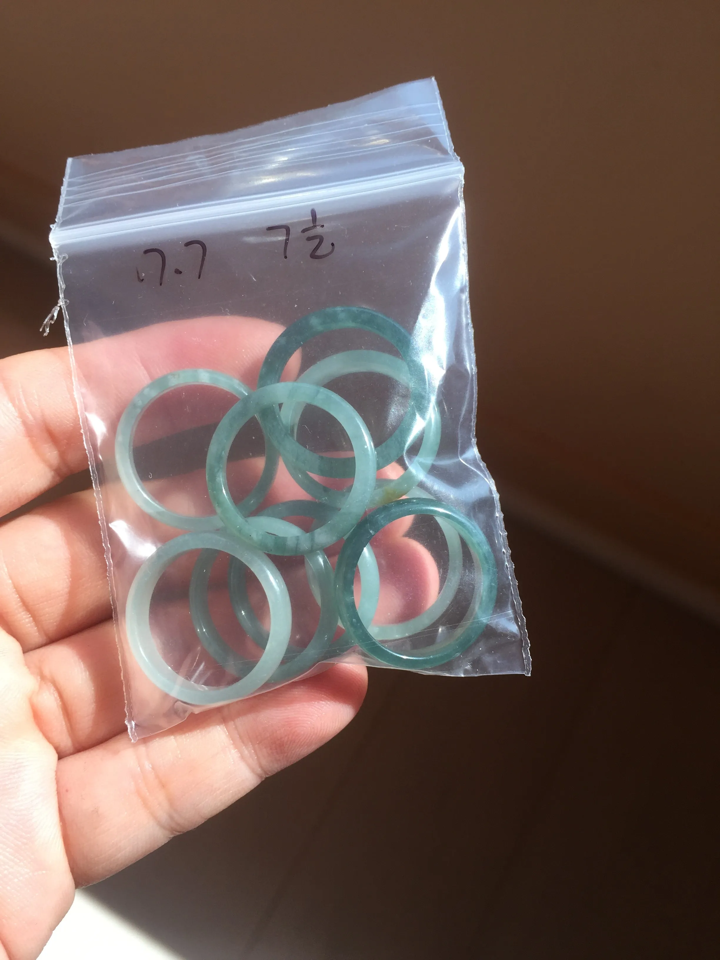 17.7mm 7 1/2 100% natural type A icy watery green/blue icy watery Guatemala jadeite jade band ring group  BP77