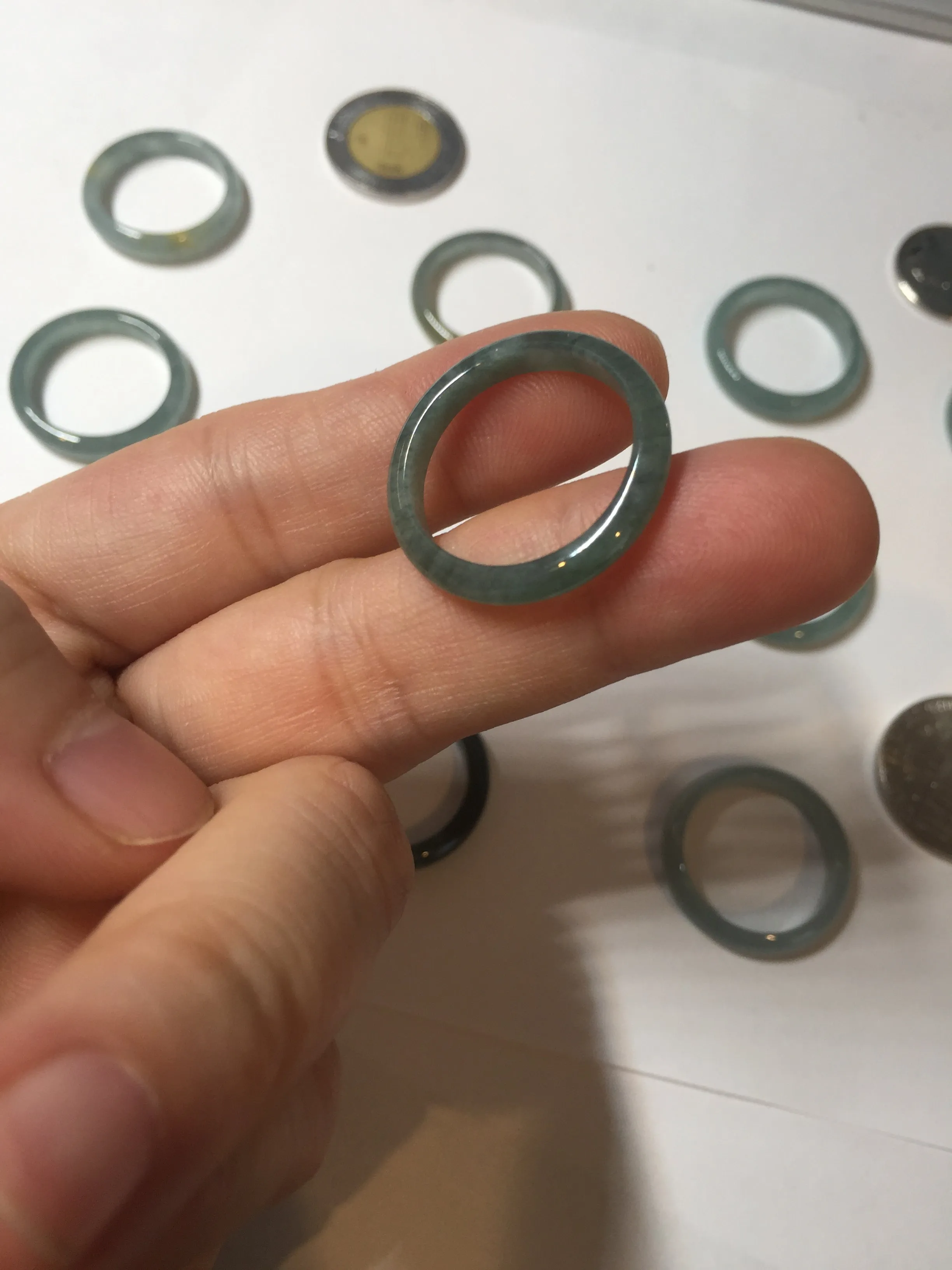 17.9mm 7 3/4 100% natural type A icy watery green/blue Guatemala jadeite jade band ring group  BP76