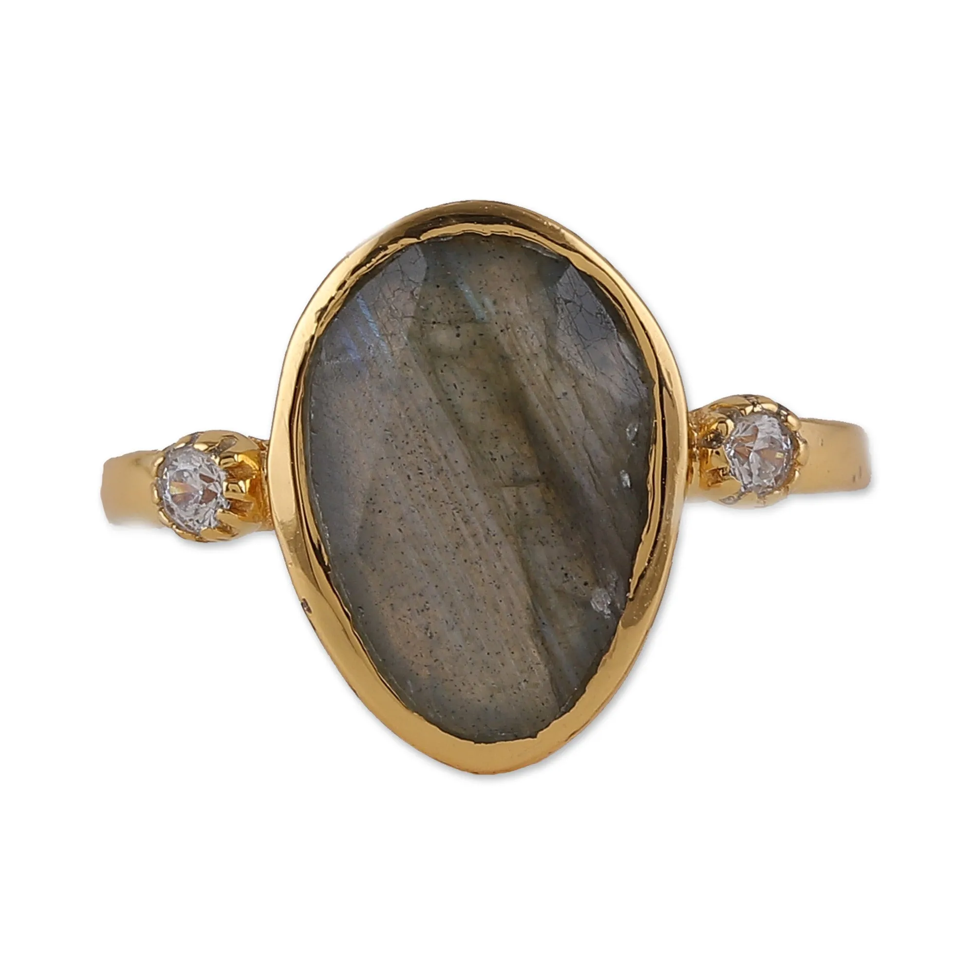 18k Gold-Plated Pear-Shaped Labradorite Cocktail Ring - Evening Light | NOVICA