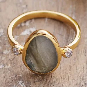 18k Gold-Plated Pear-Shaped Labradorite Cocktail Ring - Evening Light | NOVICA