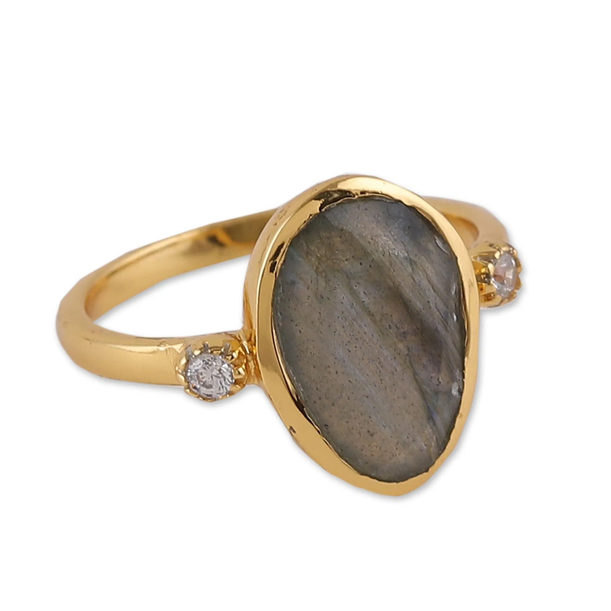 18k Gold-Plated Pear-Shaped Labradorite Cocktail Ring - Evening Light | NOVICA