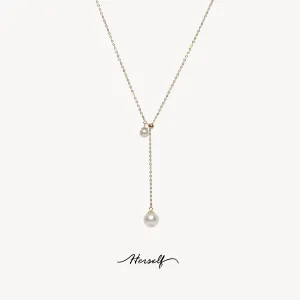 18K Gold Y-shaped Sister Akoya Pearls Necklace