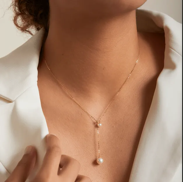 18K Gold Y-shaped Sister Akoya Pearls Necklace