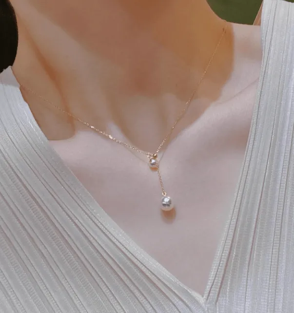 18K Gold Y-shaped Sister Akoya Pearls Necklace