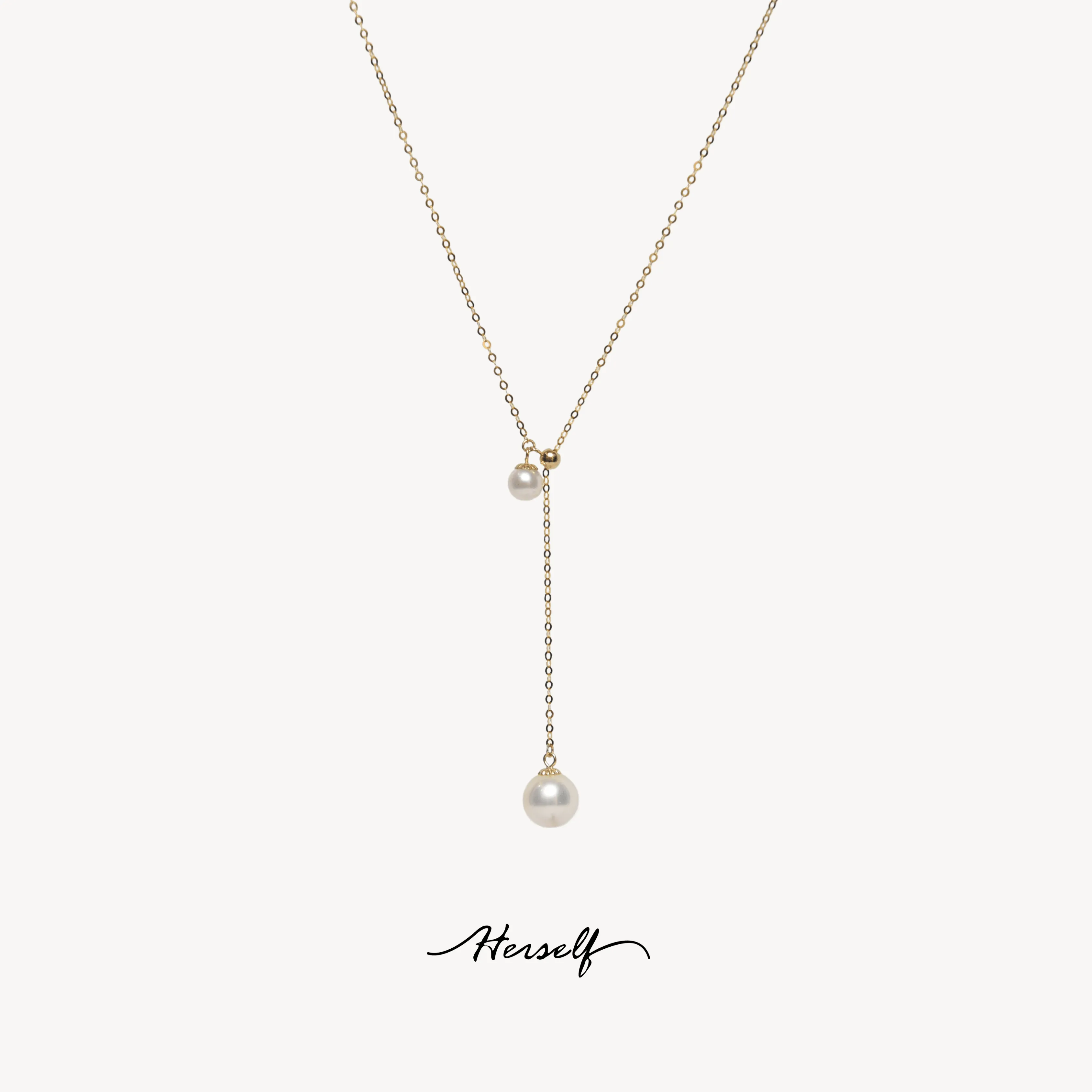 18K Gold Y-shaped Sister Akoya Pearls Necklace
