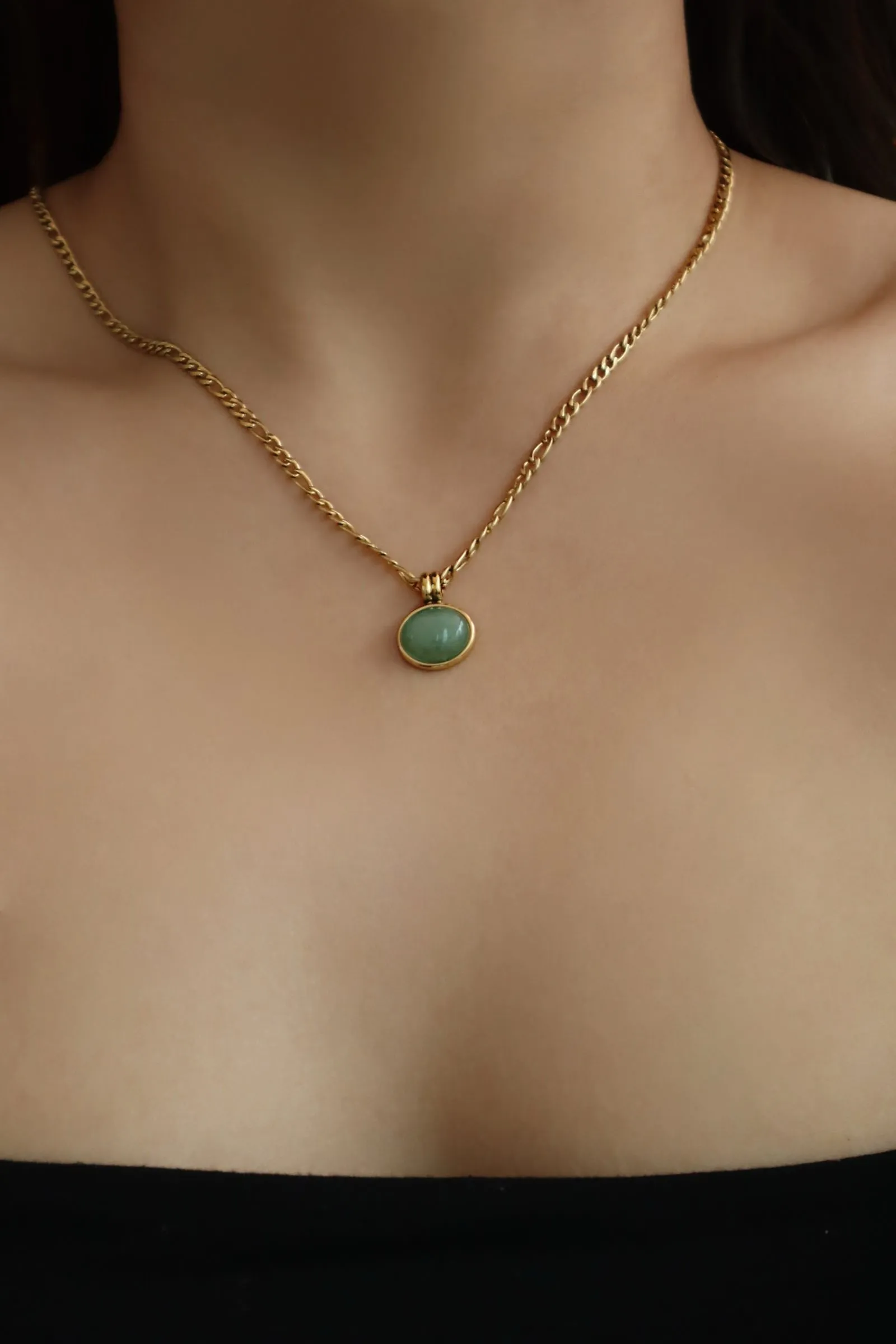 18K Real Gold Stainless Steel Natural Jade Necklace