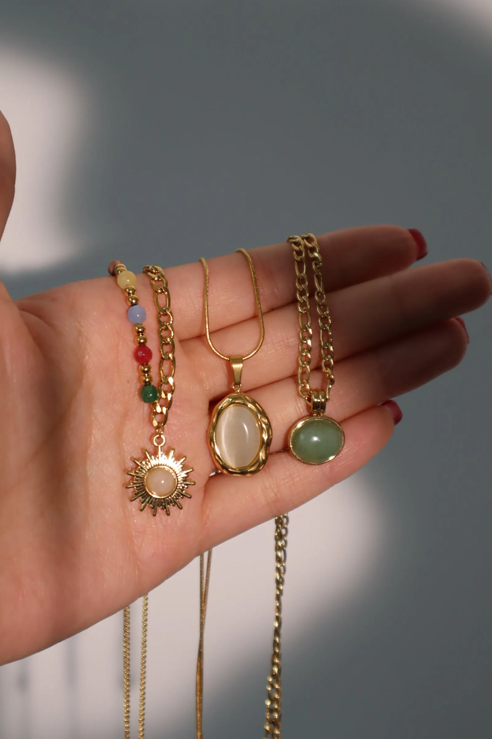 18K Real Gold Stainless Steel Natural Jade Necklace