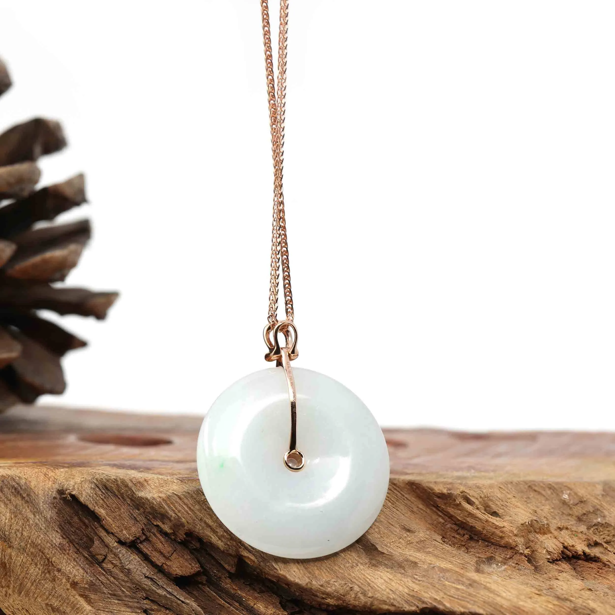 18k Rose Gold Genuine Jadeite Constellation 12 Zodiac Signs (Libra) Necklace Pendant with Diamonds & Ruby