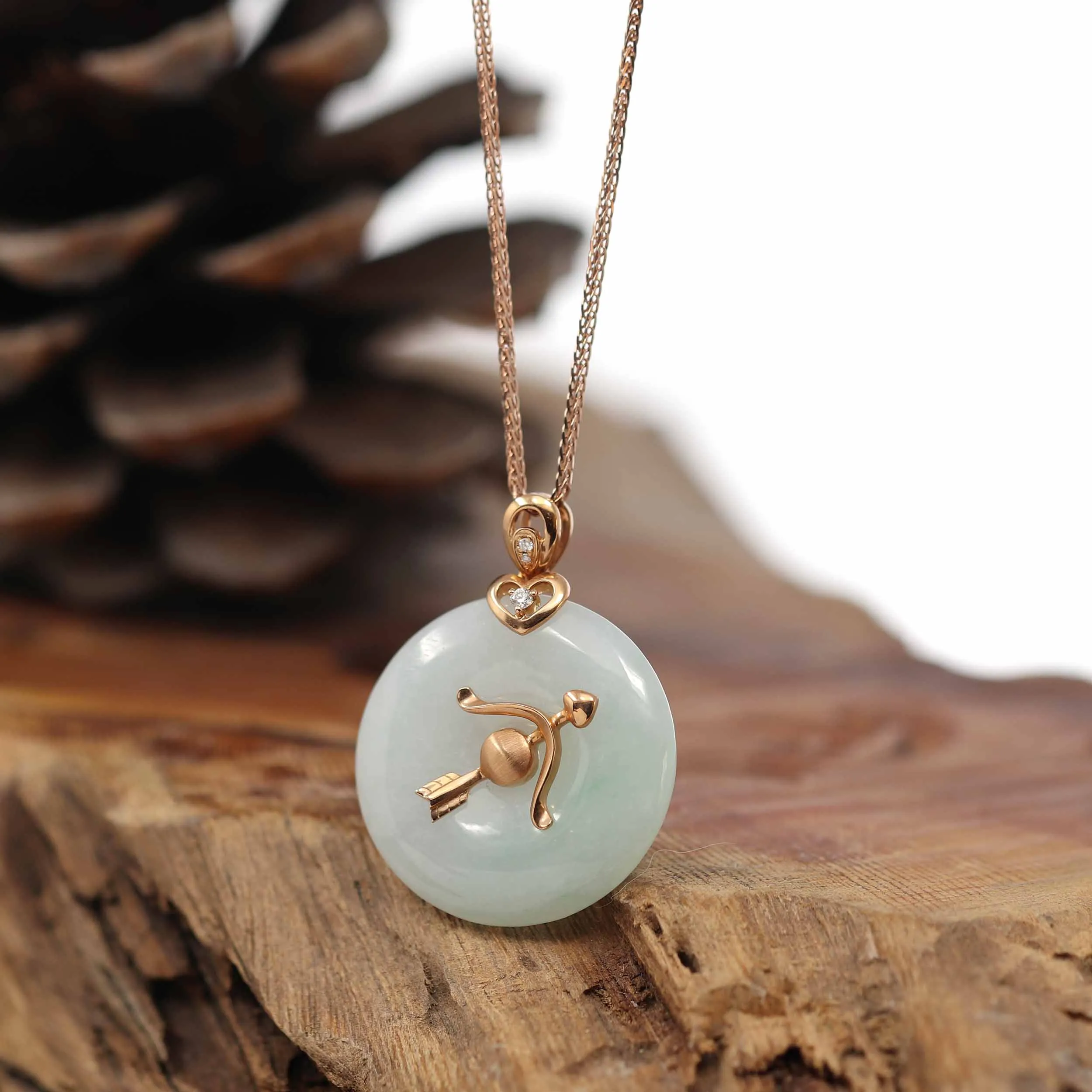 18k Rose Gold Jadeite Jade Constellation 12 Zodiac Signs (Sagittarius) Necklace