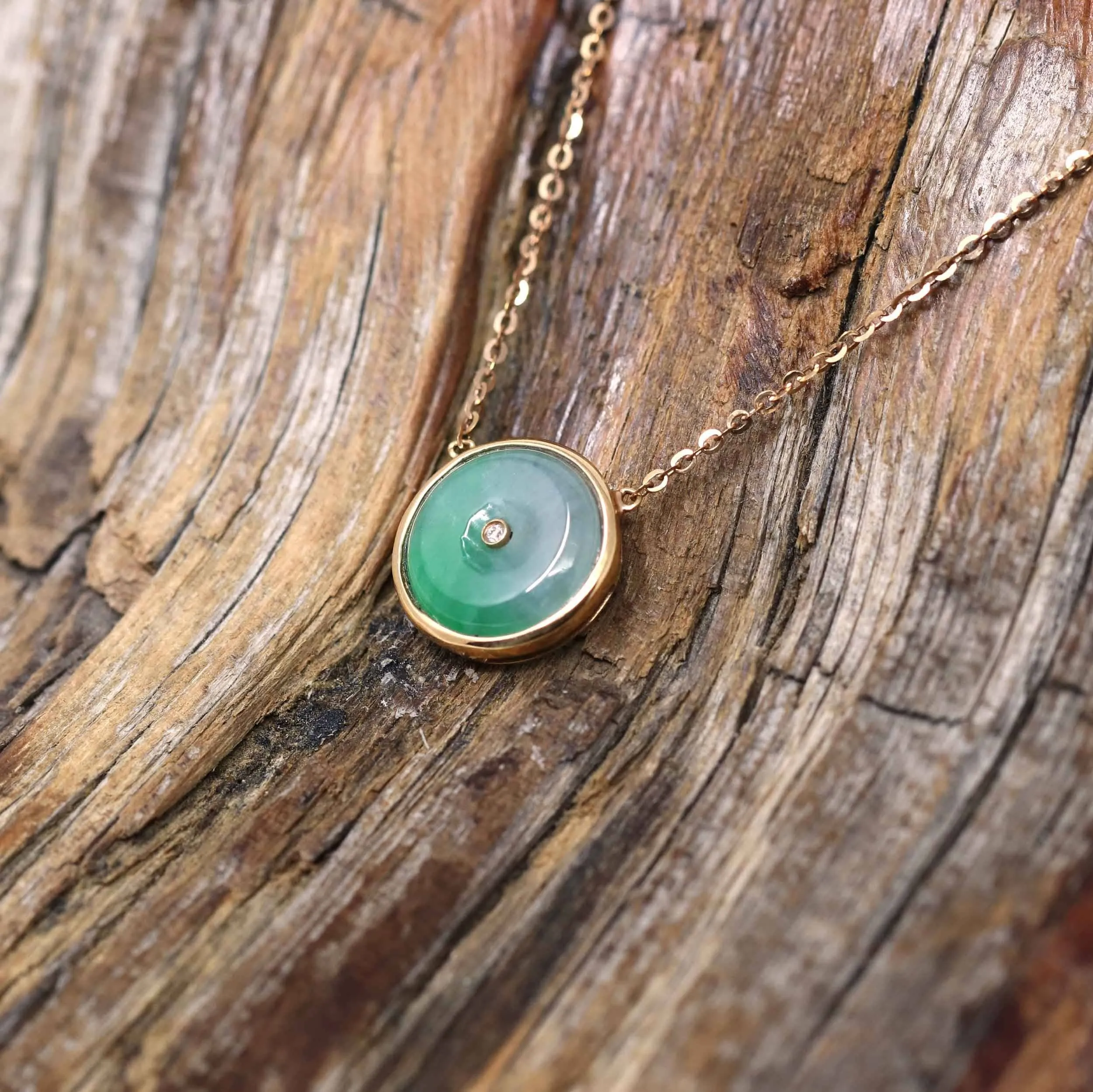 18k Rose Gold Jadeite jade Diamond KouKou Pendant Necklace