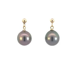 18kt Yellow Gold drop Black Pearl earrings