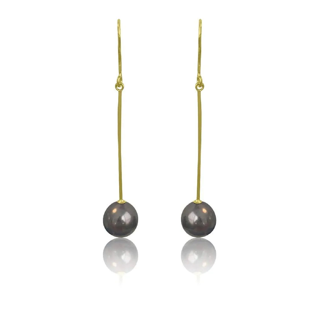 18kt Yellow Gold drop Black Pearl earrings