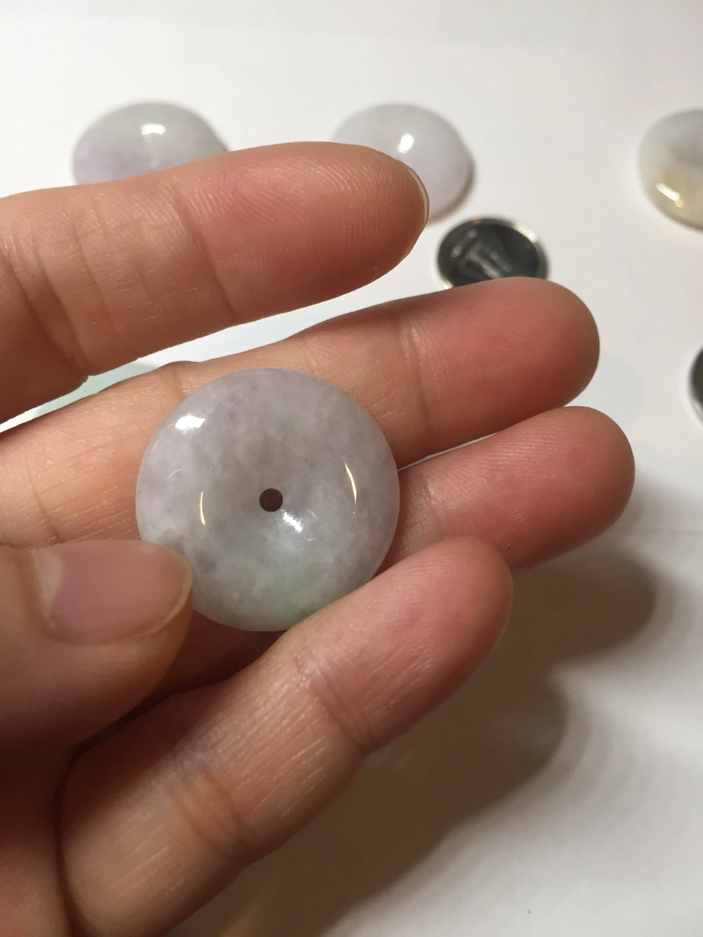 23-26mm Type A 100% Natural light purple green yellow white Jadeite Jade Safety Guardian Button donuts Pendant group BP65