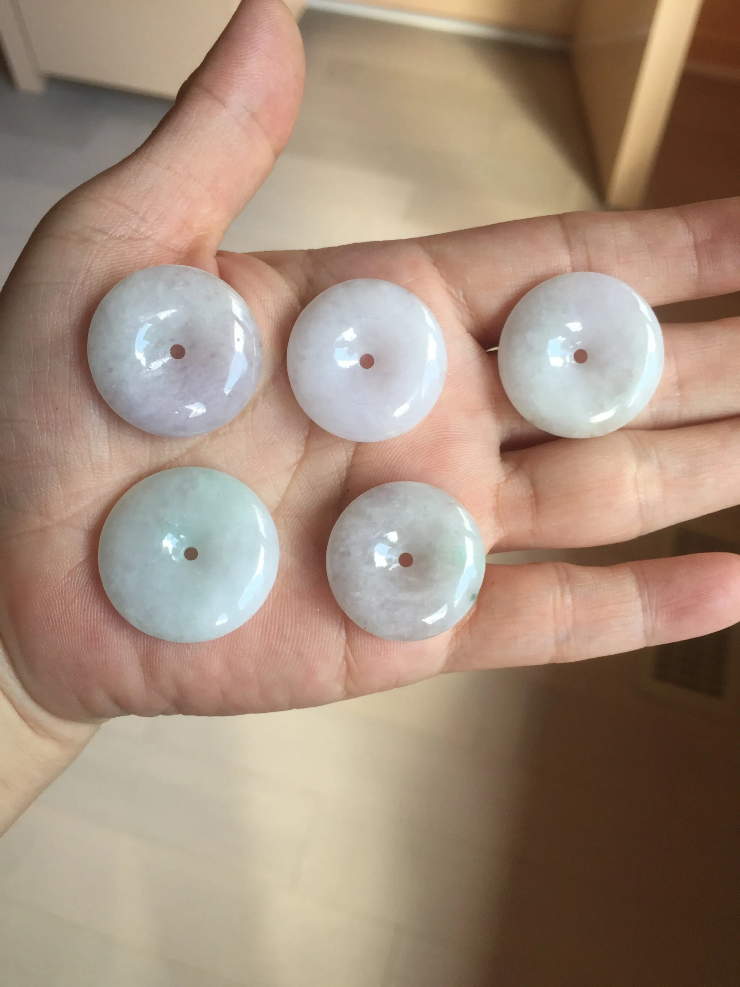 23-26mm Type A 100% Natural light purple green yellow white Jadeite Jade Safety Guardian Button donuts Pendant group BP65