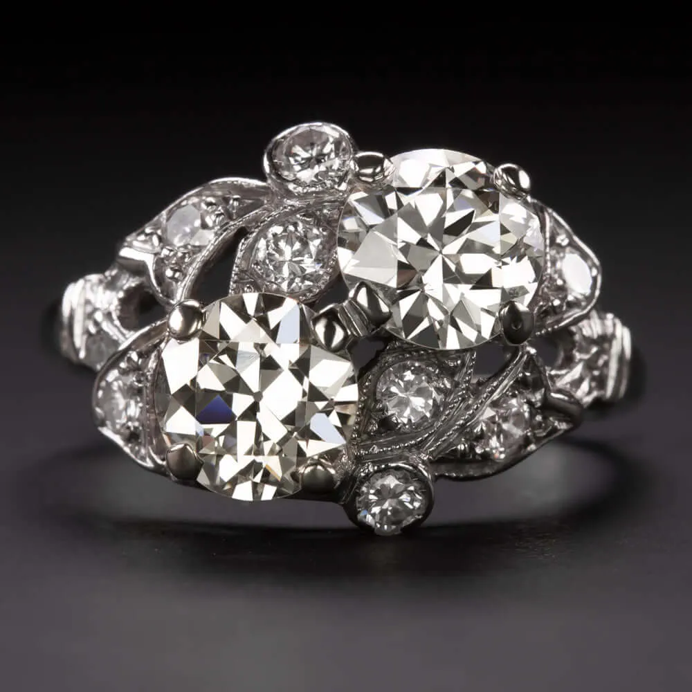 2.56c J-K VS OLD CUT DIAMOND VINTAGE COCKTAIL RING TOI ET MOI RETRO ESTATE 2.5ct