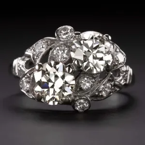 2.56c J-K VS OLD CUT DIAMOND VINTAGE COCKTAIL RING TOI ET MOI RETRO ESTATE 2.5ct