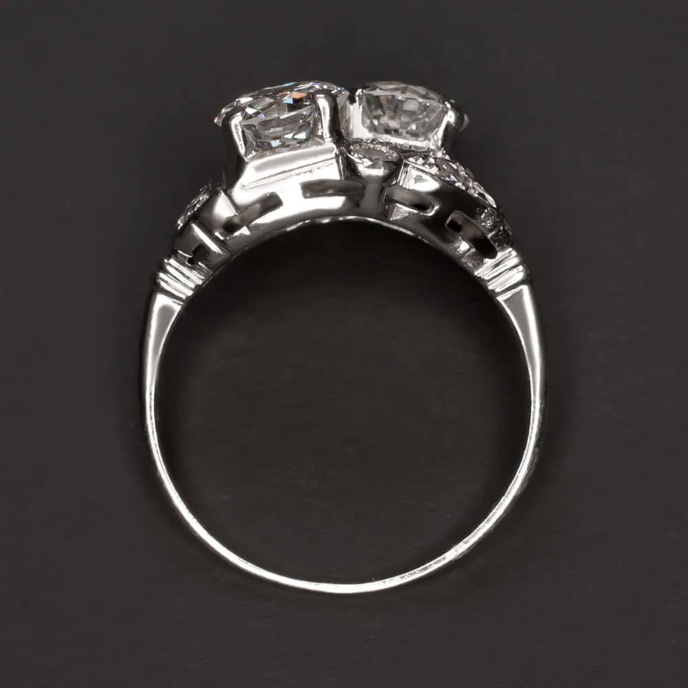 2.56c J-K VS OLD CUT DIAMOND VINTAGE COCKTAIL RING TOI ET MOI RETRO ESTATE 2.5ct