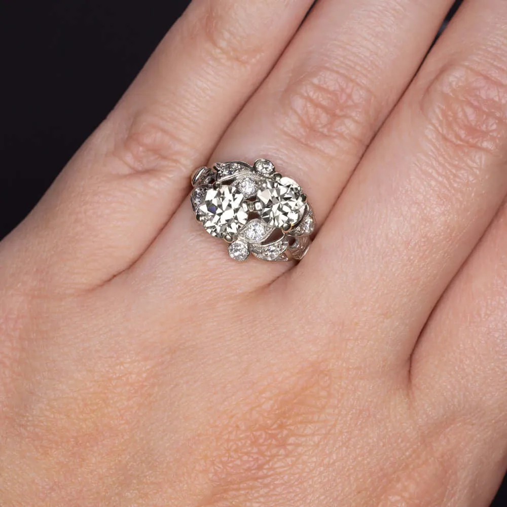 2.56c J-K VS OLD CUT DIAMOND VINTAGE COCKTAIL RING TOI ET MOI RETRO ESTATE 2.5ct