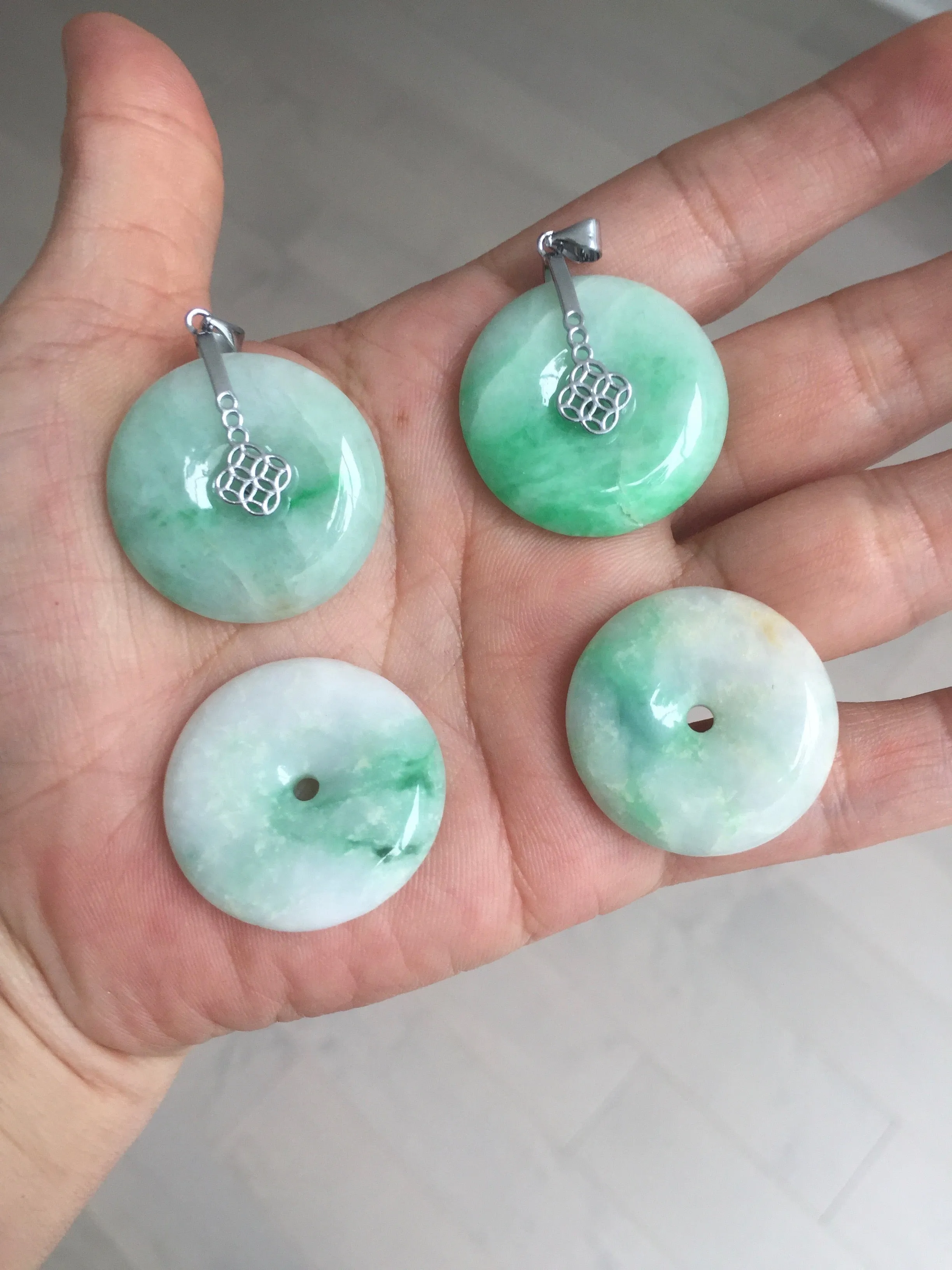 26-28mm Type A 100% Natural sunny green yellow Jadeite Jade Safety Guardian Button donuts Pendant group BP96