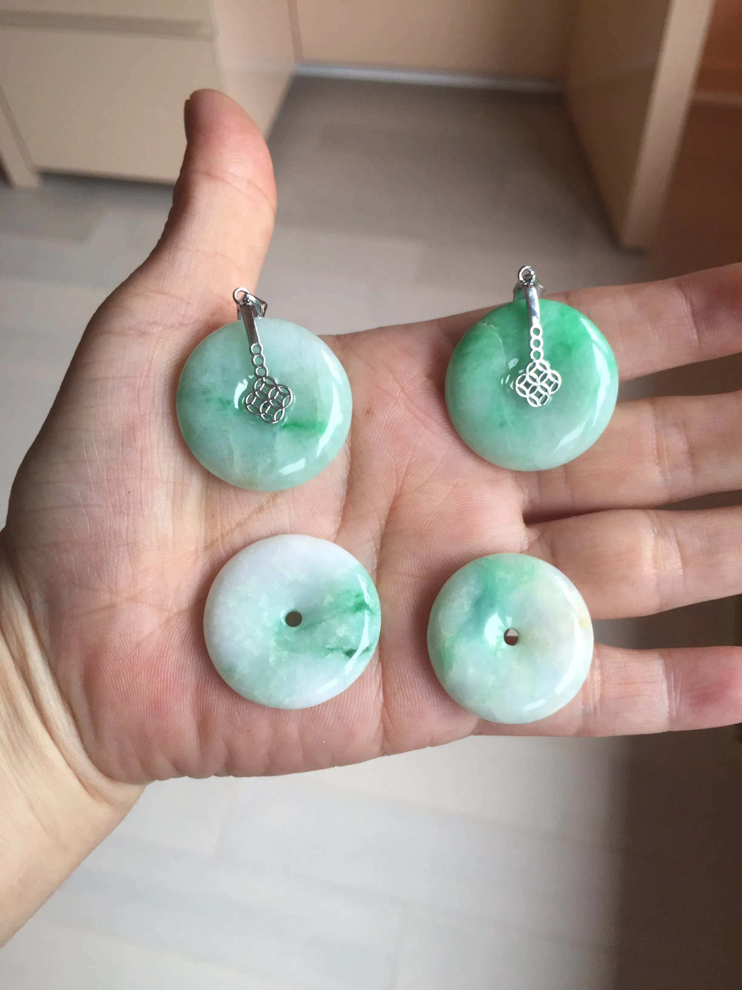 26-28mm Type A 100% Natural sunny green yellow Jadeite Jade Safety Guardian Button donuts Pendant group BP96