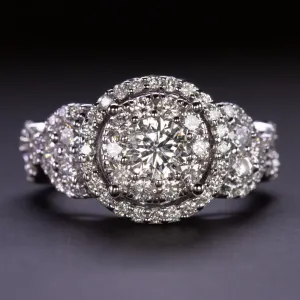 2ct BIG DIAMOND COCKTAIL RING TRIPLE HALO ILLUSION CLUSTER NATURAL WHITE GOLD