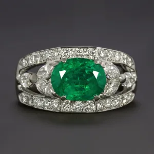 3.20ct EMERALD DIAMOND COCKTAIL RING PLATINUM GIA CERTIFIED EAST WEST WIDE OVAL