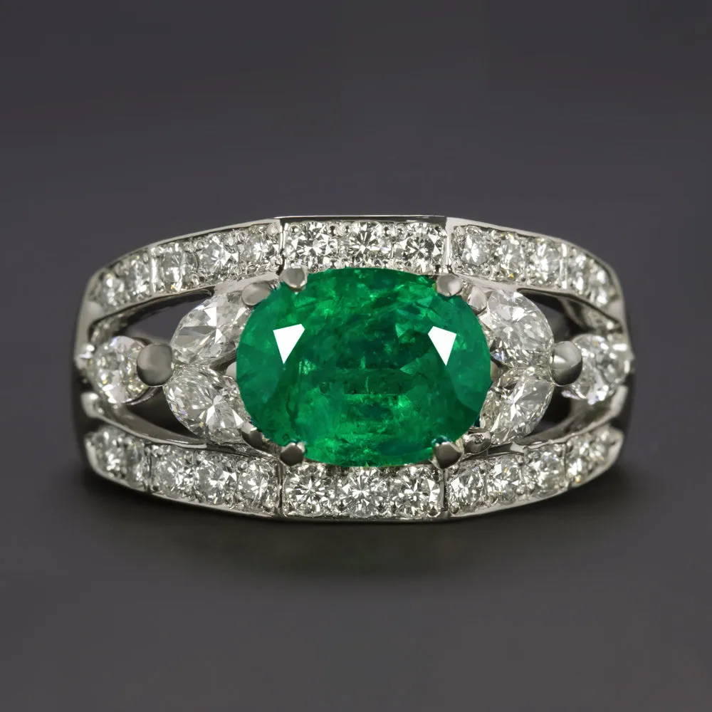 3.20ct EMERALD DIAMOND COCKTAIL RING PLATINUM GIA CERTIFIED EAST WEST WIDE OVAL