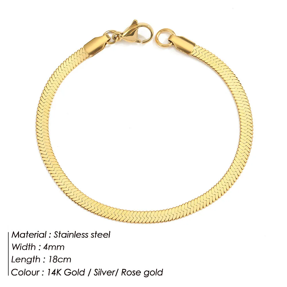 3MM-5MM Flat Snake Chain Bracelet