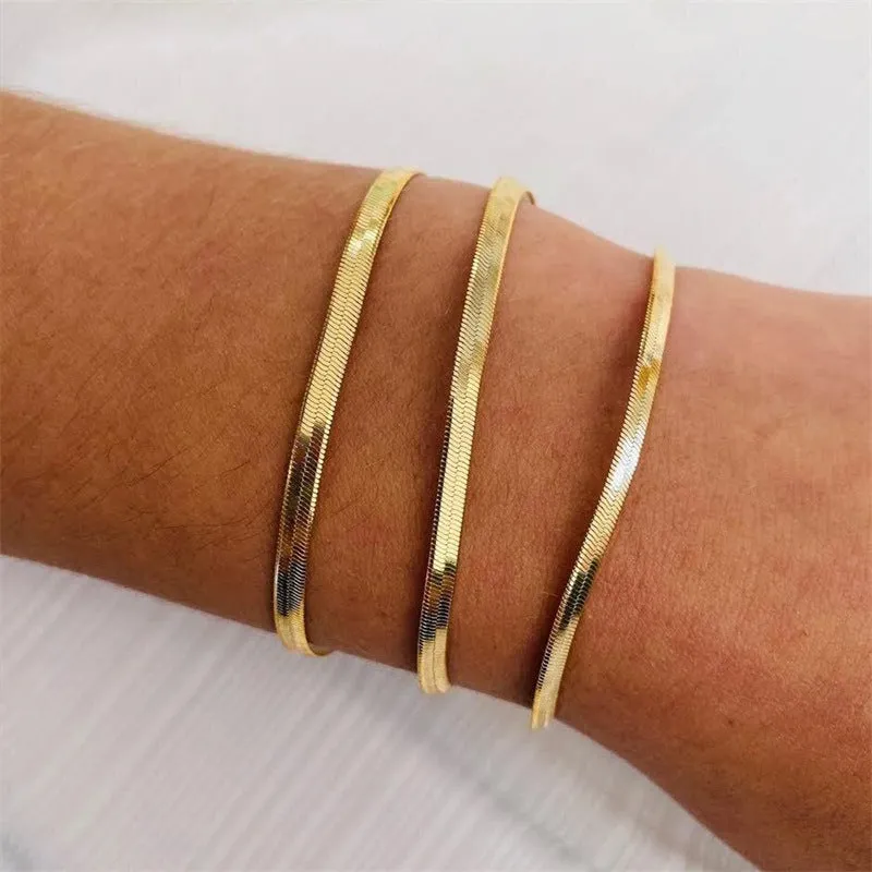 3MM-5MM Flat Snake Chain Bracelet
