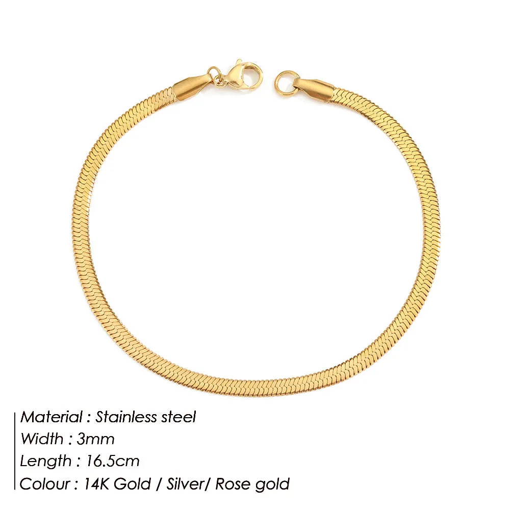 3MM-5MM Flat Snake Chain Bracelet