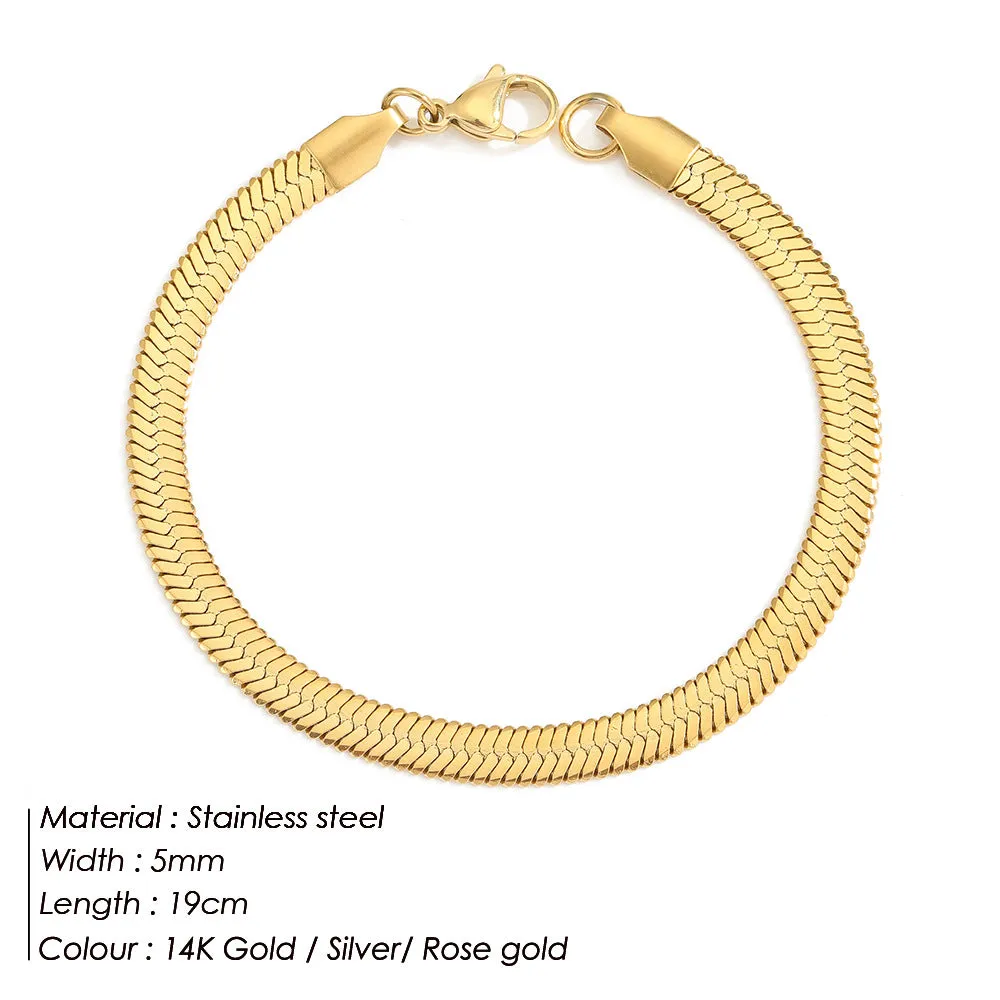 3MM-5MM Flat Snake Chain Bracelet