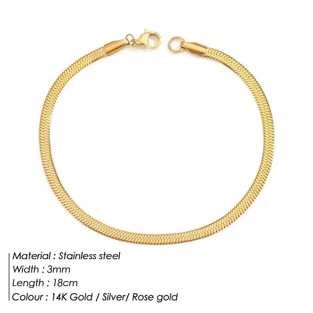3MM-5MM Flat Snake Chain Bracelet