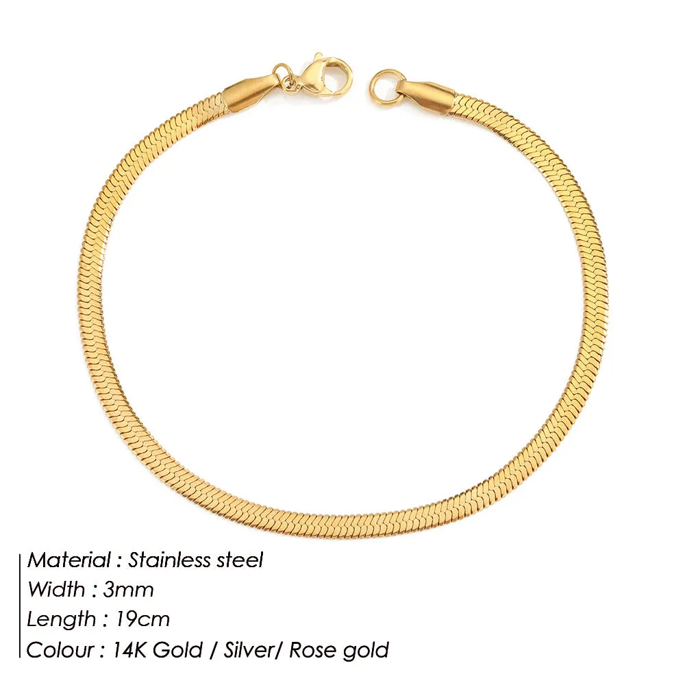 3MM-5MM Flat Snake Chain Bracelet