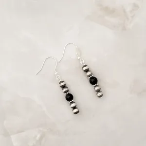 5mm Navajo Pearls & Black Onyx Drop Dangle Earrings Sterling Silver NPE020