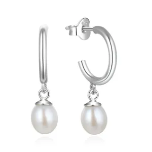 925 Sterling Silver Pearl Hoop Earrings