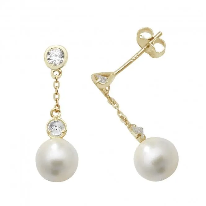 9ct Yellow Gold Pearl Zirconia Drop Earrings ES465