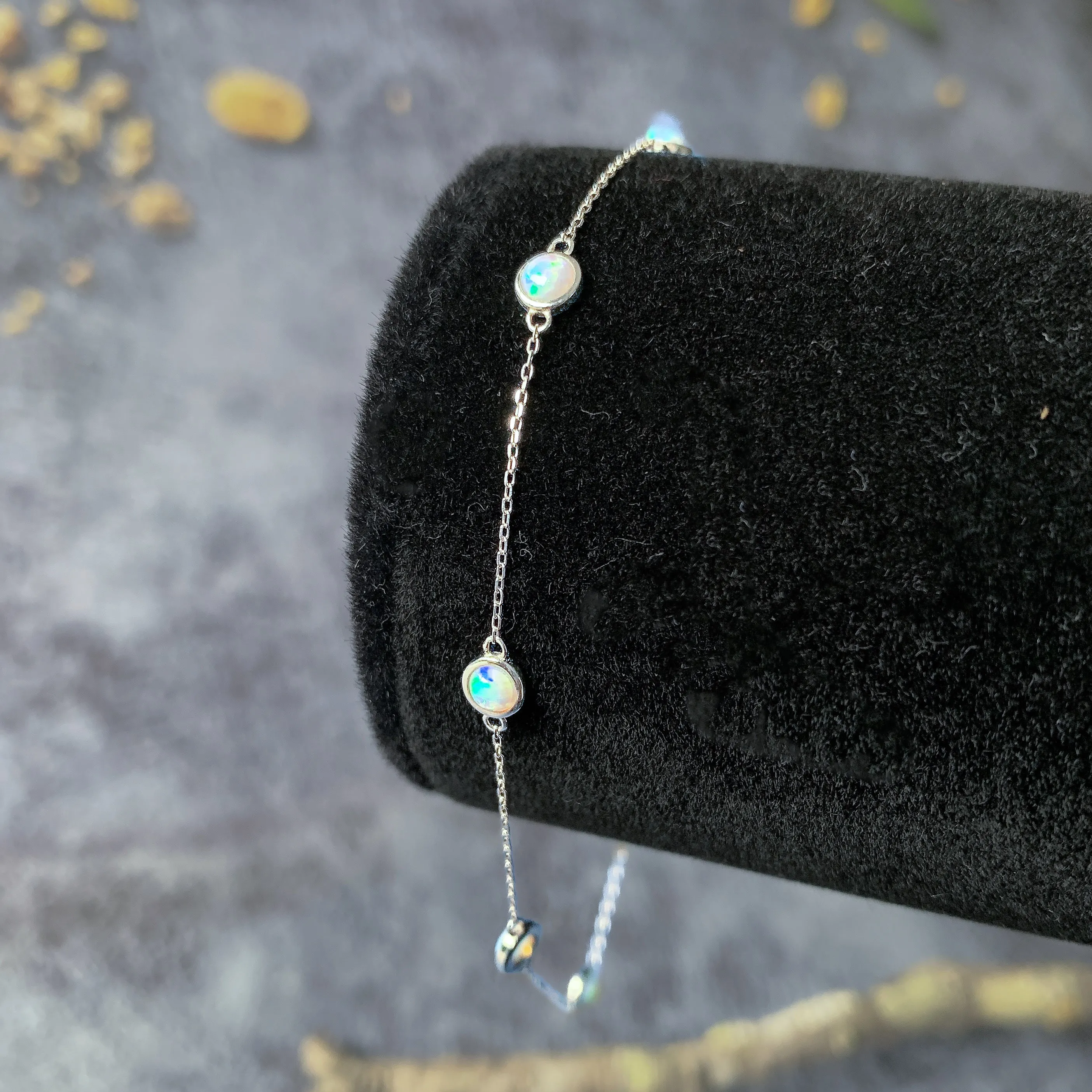 9kt White Gold bracelet 3mm Opal spaced dainty
