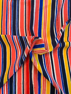 Abraham Vertical Striped Printed Silk Jacquard - Coral / Yellow / Royal / Navy  / White