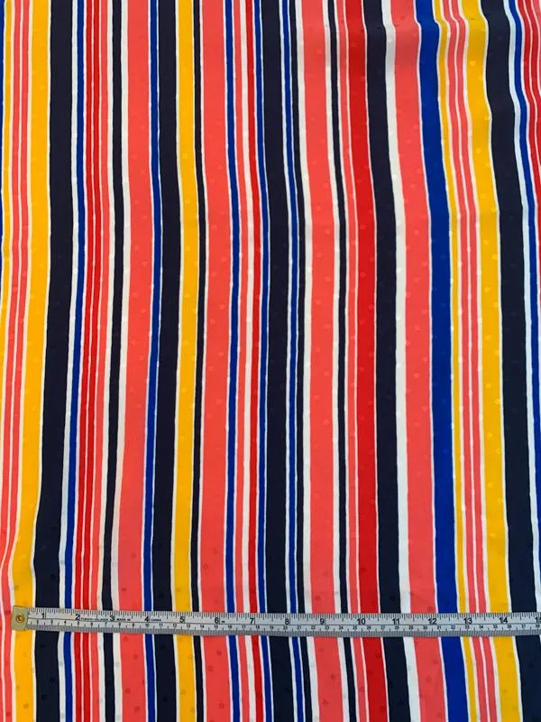 Abraham Vertical Striped Printed Silk Jacquard - Coral / Yellow / Royal / Navy  / White