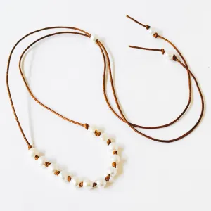 Adjustable Pearl and Leather Cord Necklace