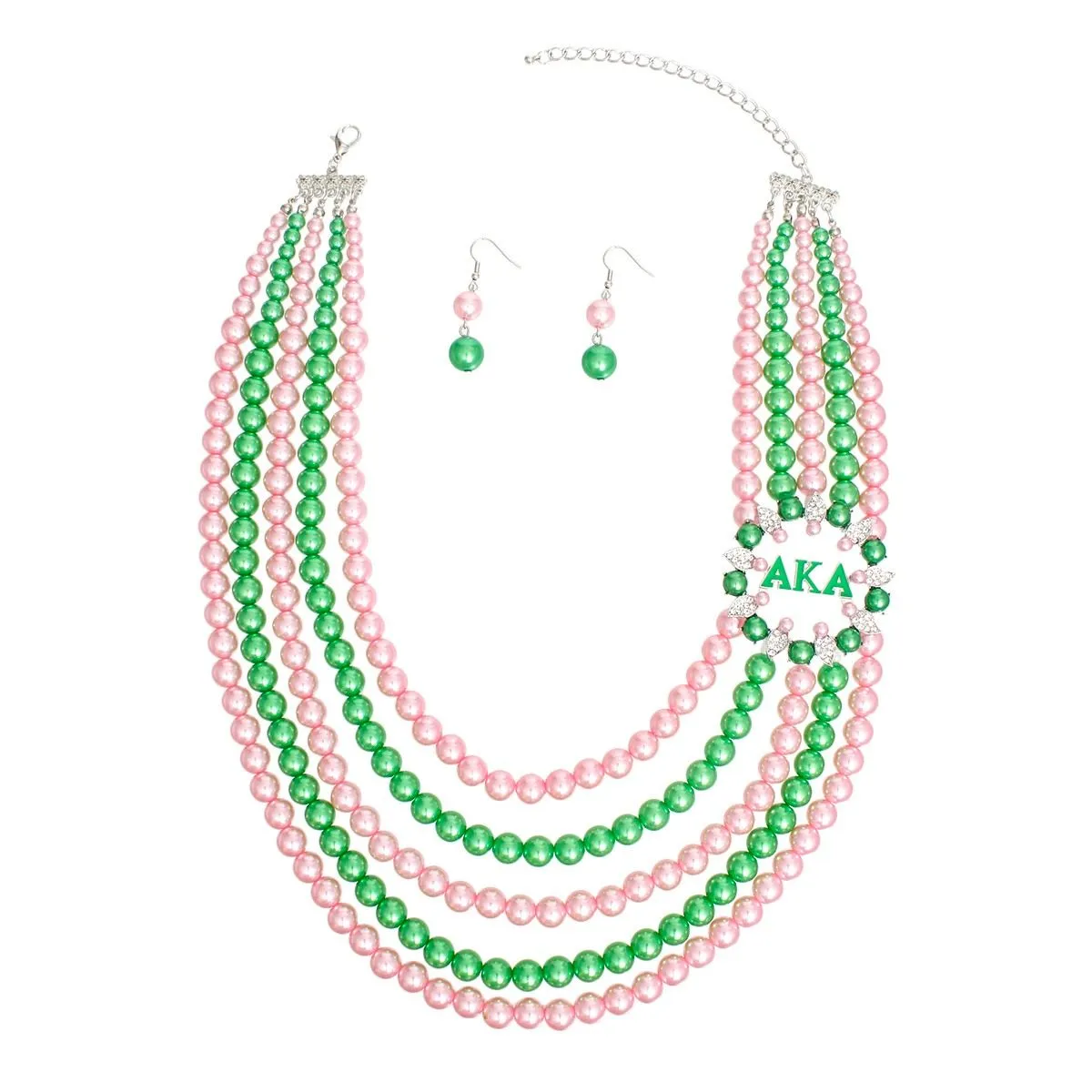 AKA Alpha Kappa Alpha Inspired Necklace Pink Green Pearl AKA Set