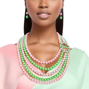 AKA Alpha Kappa Alpha Inspired Necklace Pink Green Pearl AKA Set