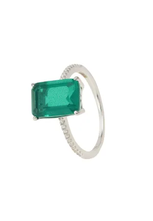 Alexandra Rectangle Cocktail Ring Colombian Emerald Silver