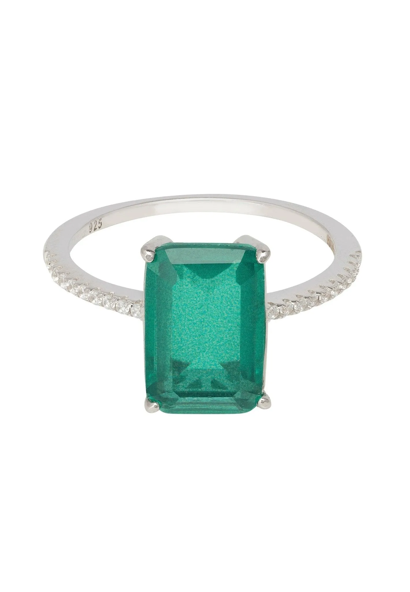 Alexandra Rectangle Cocktail Ring Colombian Emerald Silver