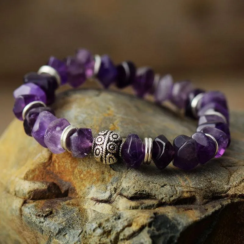 Amethyst Stretchy Bracelet with Sunburst Charm