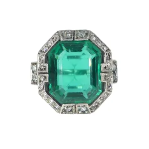 Antique Art Deco German Silver Green Paste Cocktail Ring