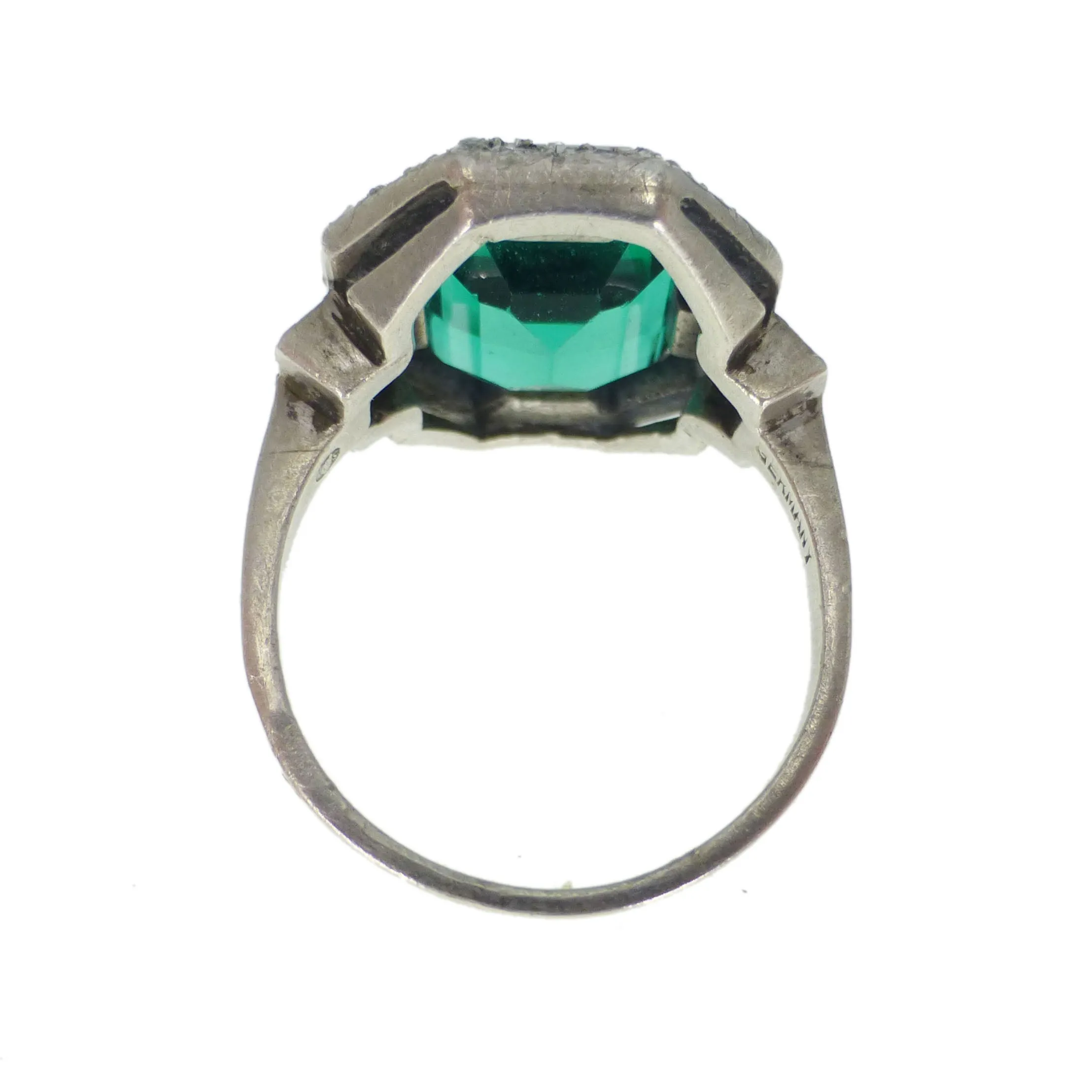 Antique Art Deco German Silver Green Paste Cocktail Ring