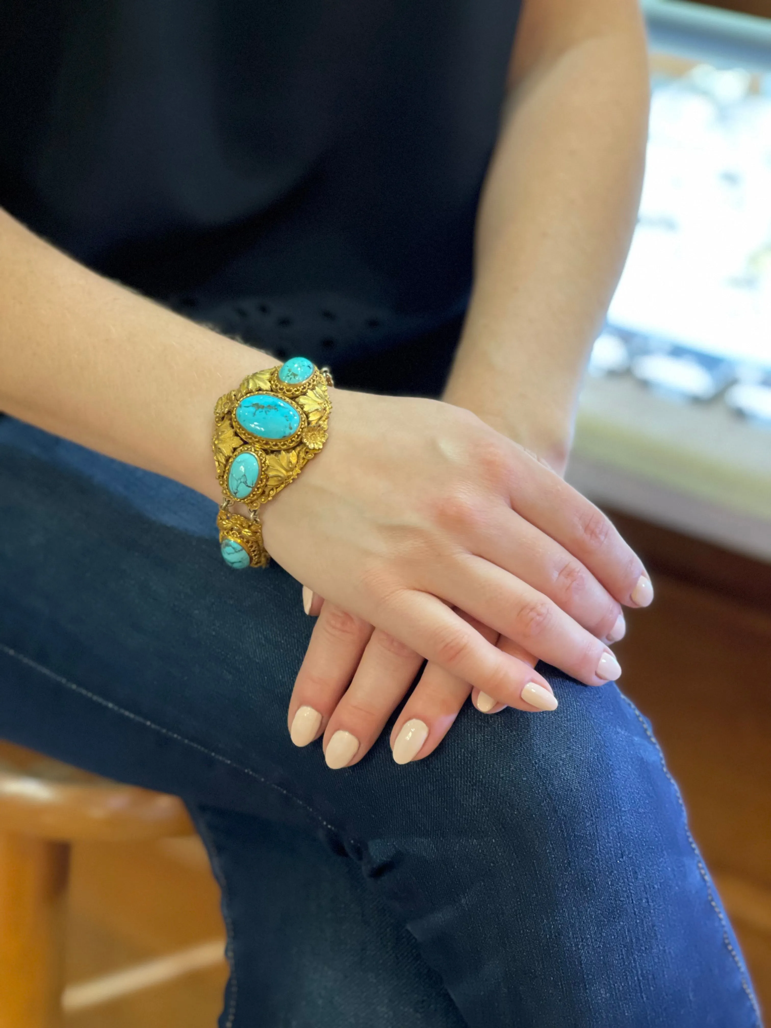 Antique French Vermeil Turquoise Bracelet