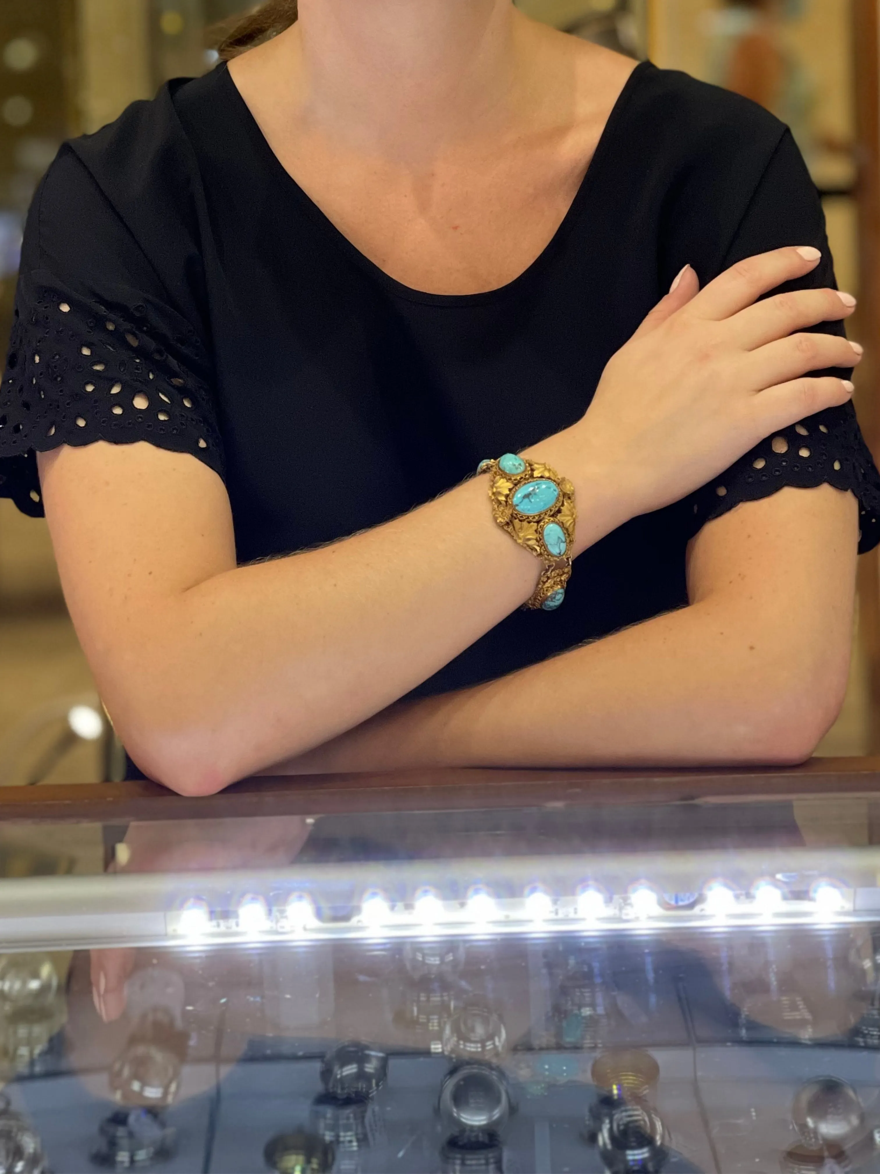 Antique French Vermeil Turquoise Bracelet